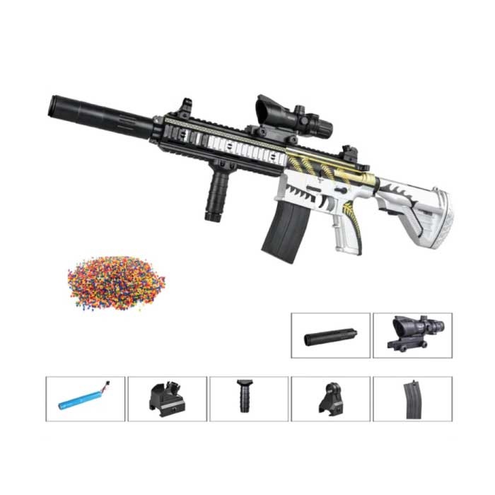 Csnoobs Elektryczny pistolet żelowy z 10 000 kulek – model M416 – wodna zabawka z pianką, srebrna