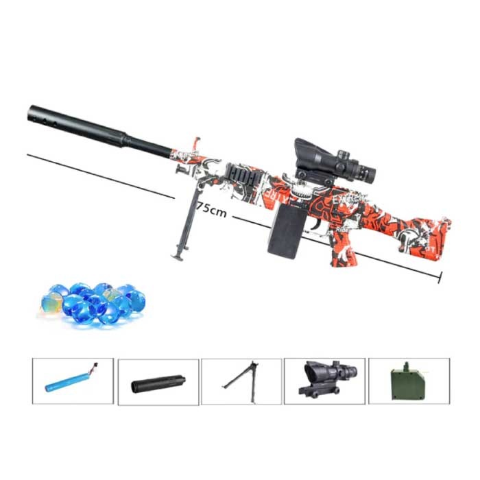 Elektrischer Gel Blaster mit 10.000 Bällen - M249 Modell Wasserspielzeug Schaum Shooter Rot