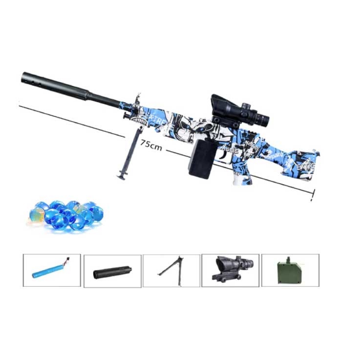 Elektrischer Gel Blaster mit 10.000 Bällen - M249 Modell Wasserspielzeug Schaum Shooter Blau