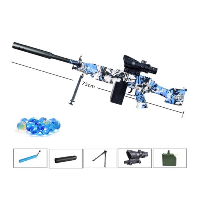 Gel Blaster elettrico con 10.000 palline - Pistola giocattolo ad acqua modello M249 blu
