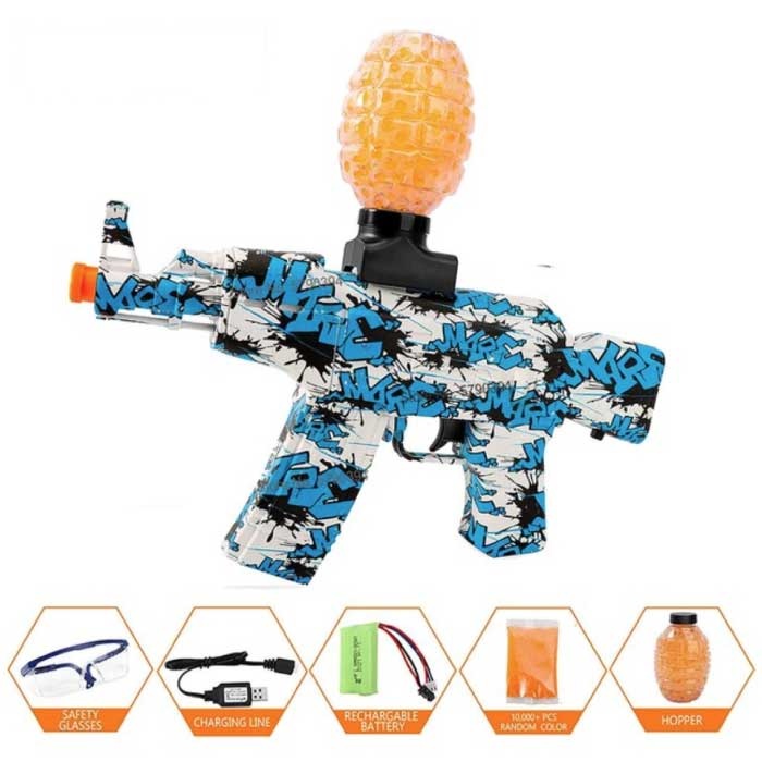 Electric Gel Blaster with 10,000 Balls - AK47 Model Water Toy Gun Blue