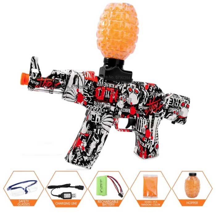 Electric Gel Blaster with 10,000 Balls - AK47 Model Water Toy Gun Red