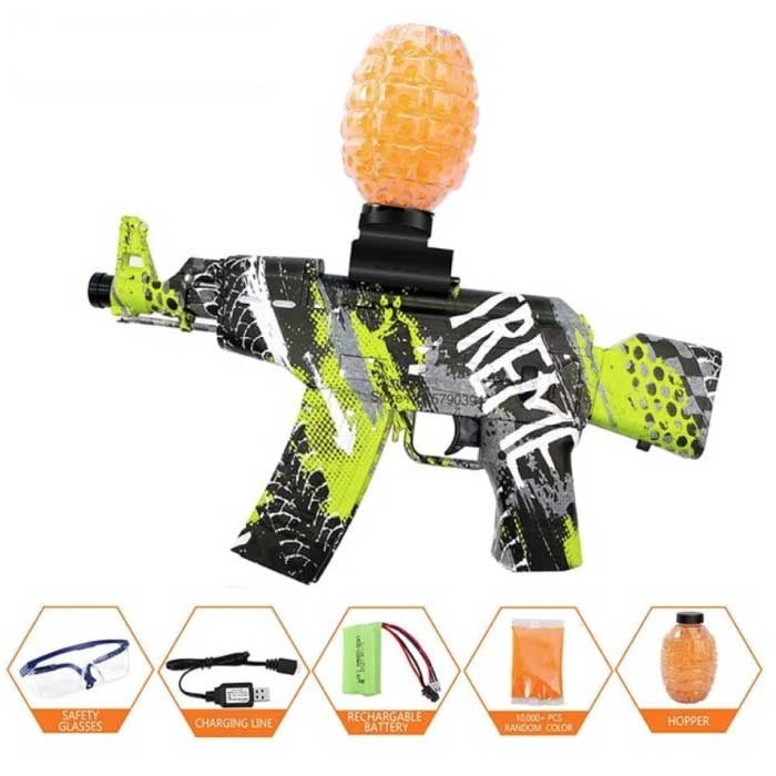 Blaster de gel eléctrico con 10,000 bolas - AK47 Model Water Toy Gun Green