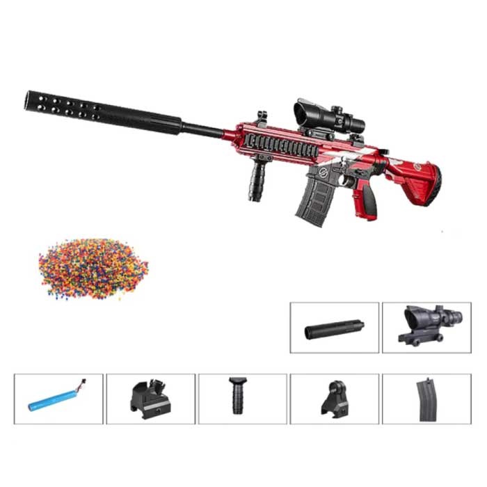 Elektryczny blaster żelowy z 10 000 kulek - pistolet na wodę model M416 czerwony