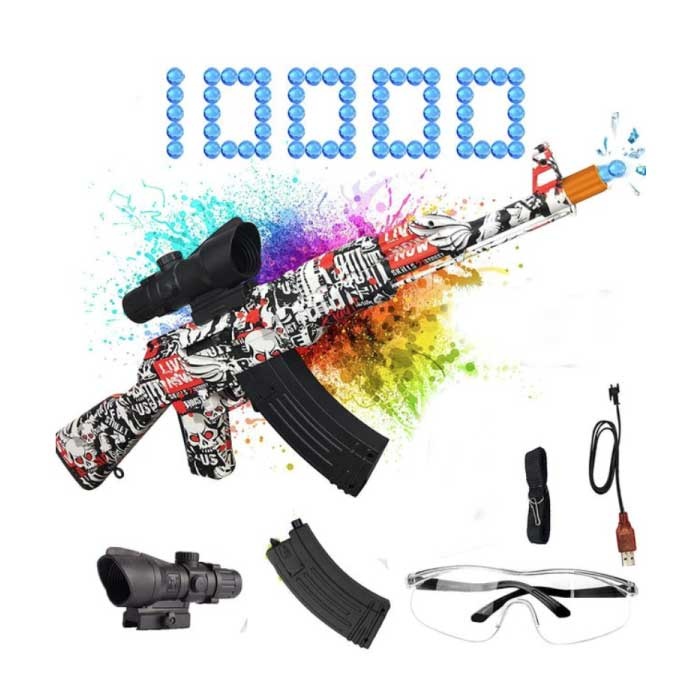 Pistola de gel eléctrica con 10.000 bolas - Modelo AK47, juguete acuático, lanzador de espuma, color rojo