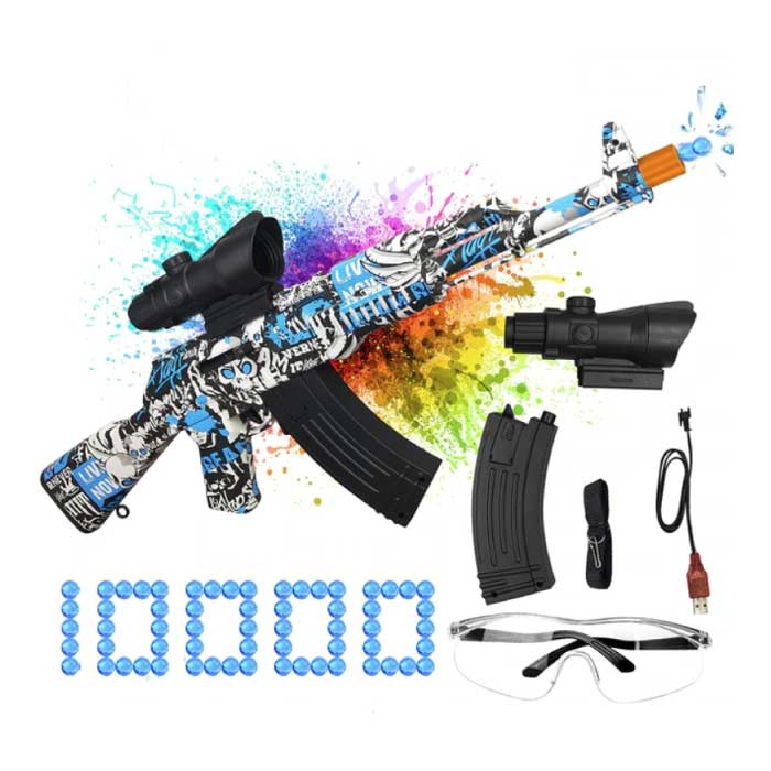 Blaster de gel eléctrico con 10,000 bolas - AK47 Model Water Toy Gun Blue