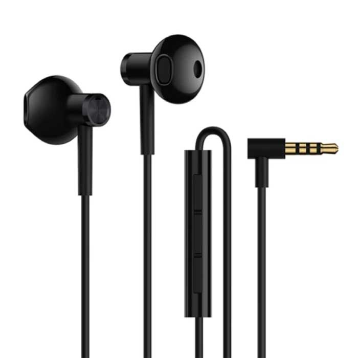 Słuchawki douszne AUX 3,5 mm z mikrofonem i elementami sterującymi — słuchawki Słuchawki przewodowe Słuchawki czarne