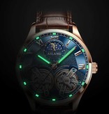 AILANG Reloj Vintage para Hombre - Correa de Cuero Reloj de Pulsera de Cuarzo Doble Volante Marrón