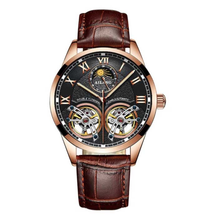 Reloj Vintage para Hombre - Correa de Cuero Reloj de Pulsera de Cuarzo Doble Volante Marrón