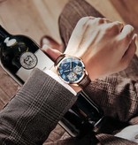 AILANG Vintage zegarek dla mężczyzn - skórzany pasek kwarcowy zegarek na rękę z podwójnym kołem zamachowym w kolorze czarnym