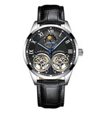 AILANG Reloj Vintage para Hombre - Correa de Cuero Reloj de Pulsera de Cuarzo Doble Volante Negro