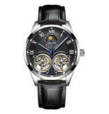 AILANG Vintage Watch for Men - Leather Strap Quartz Wrist Watch Double Flywheel Black