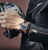 AILANG Reloj Vintage para Hombre - Correa de Cuero Reloj de Pulsera de Cuarzo Doble Volante Negro
