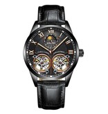 AILANG Montre Vintage pour Homme - Bracelet Cuir Quartz Montre Double Volant Noir