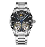 AILANG Montre Vintage pour Homme - Bracelet Acier Inoxydable Quartz Double Volant Argent