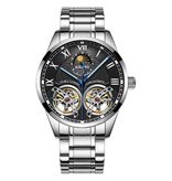 AILANG Vintage Watch for Men - Stainless Steel Strap Quartz Wristwatch Double Flywheel Silver