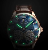 AILANG Vintage Uhr für Herren - Edelstahlarmband Quarz Armbanduhr Doppelschwungrad Schwarz