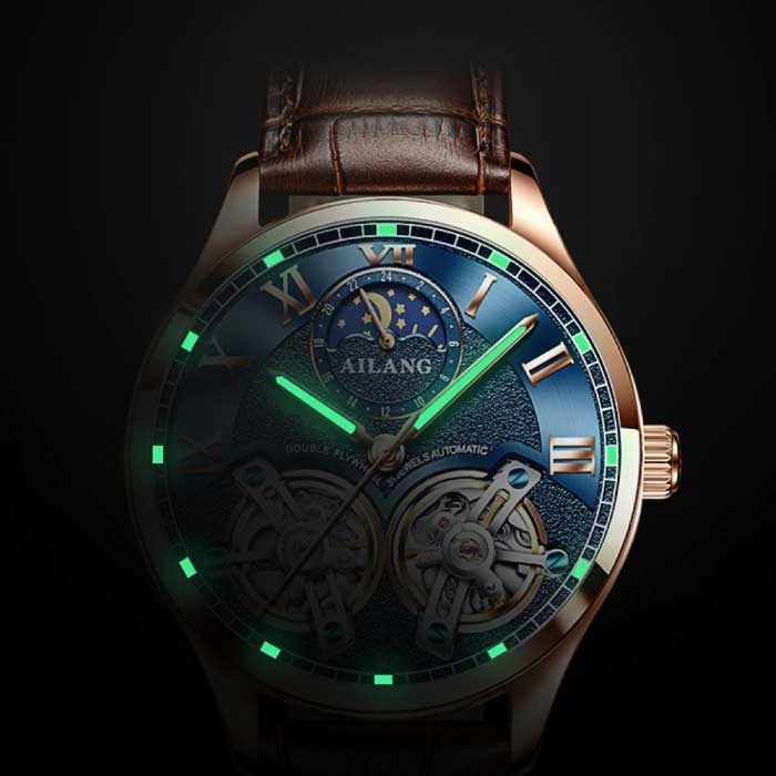 AILANG Orologio Vintage da Uomo - Orologio da Polso al Quarzo con Cinturino in Acciaio Inossidabile Doppio Volano Nero