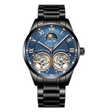 AILANG Vintage Watch for Men - Stainless Steel Strap Quartz Wristwatch Double Flywheel Black