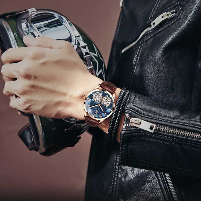 AILANG Orologio Vintage da Uomo - Orologio da Polso al Quarzo con Cinturino in Acciaio Inossidabile Doppio Volano Nero