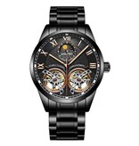 AILANG Vintage Watch for Men - Stainless Steel Strap Quartz Wristwatch Double Flywheel Black