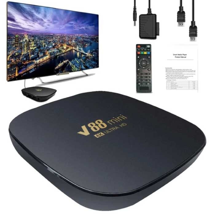 Odtwarzacz multimedialny V88 Mini 8K TV Box Android Kodi - 8 GB RAM - 128 GB przestrzeni dyskowej