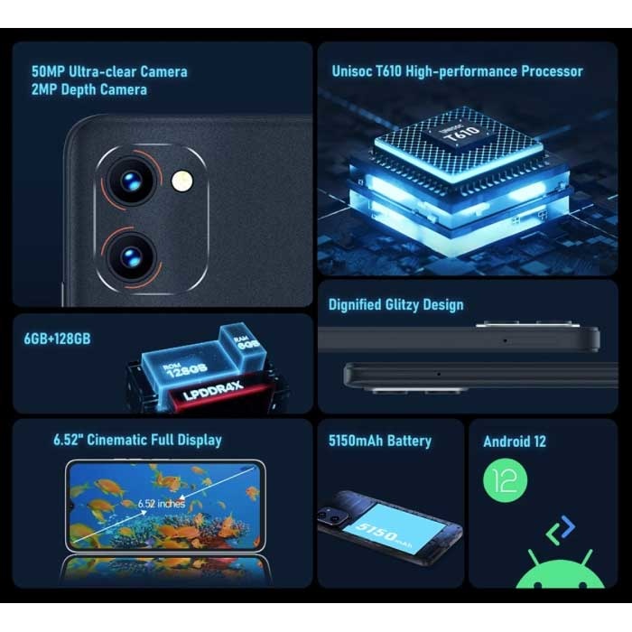 UMIDIGI Smartphone G1 Max - 6 GB di RAM - 128 GB di spazio di archiviazione - Fotocamera da 50 MP - Batteria da 5150 mAh - Ottime condizioni - 3 anni di garanzia - Blu