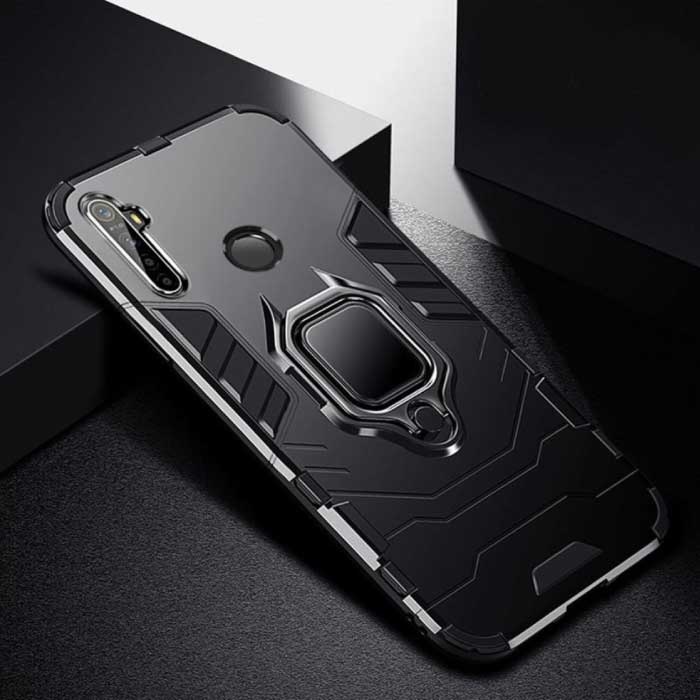 Oppo Realme C2 Case - Magnetic Shockproof Case Cover + Kickstand Black