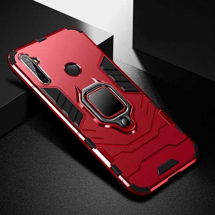 Oppo Reno 3 Case - Magnetic Shockproof Case Cover + Kickstand Red