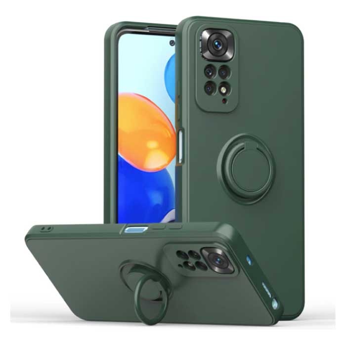 Balsam Xiaomi Mi 11 Hoesje met Ring Kickstand en Magneet - Schokbestendig Cover Case Donkergroen