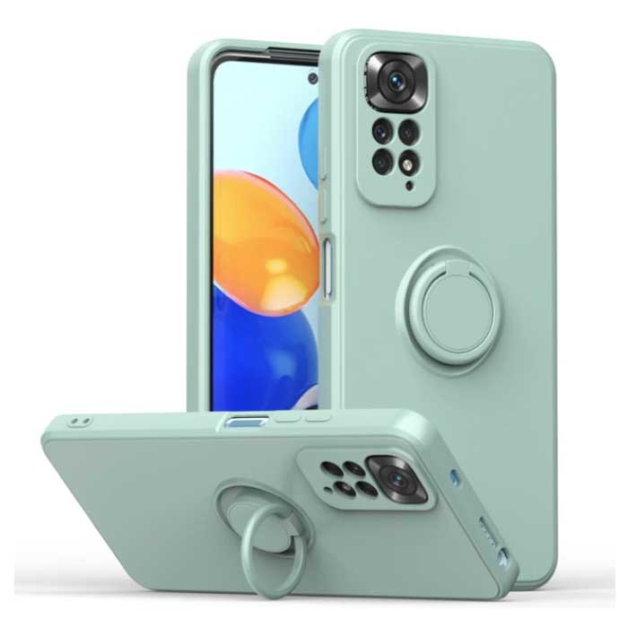 Balsam Xiaomi Redmi Note 10 Hoesje met Ring Kickstand en Magneet - Schokbestendig Cover Case Lichtgroen