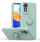 Balsam Xiaomi Redmi Note 10S Hoesje met Ring Kickstand en Magneet - Schokbestendig Cover Case Lichtgroen