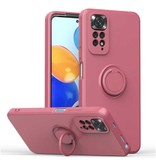 Balsam Xiaomi Mi 11 Ultra Hoesje met Ring Kickstand en Magneet - Schokbestendig Cover Case Lichtrood