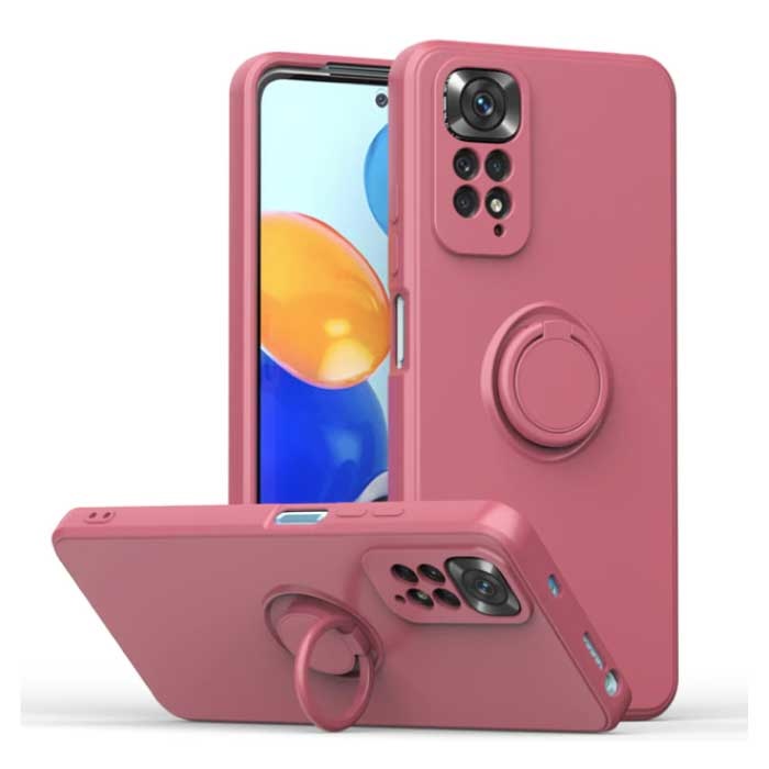 Xiaomi Poco X3 Pro Hoesje met Ring Kickstand en Magneet - Schokbestendig Cover Case Lichtrood