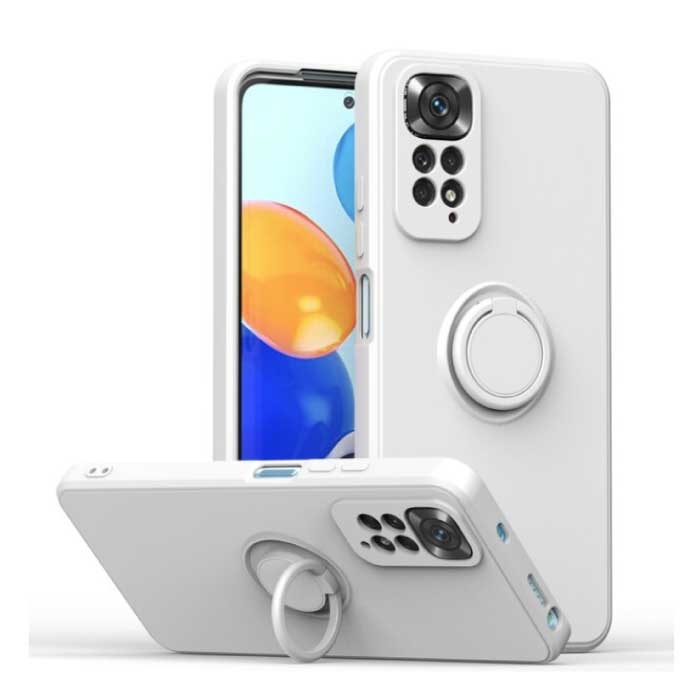 Xiaomi Poco F3 Hülle mit Ringständer und Magnet - Stoßfeste Hülle Weiß