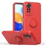 Balsam Xiaomi Mi 10T Hoesje met Ring Kickstand en Magneet - Schokbestendig Cover Case Rood