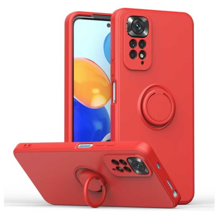 Balsam Xiaomi Mi 10T Hoesje met Ring Kickstand en Magneet - Schokbestendig Cover Case Rood