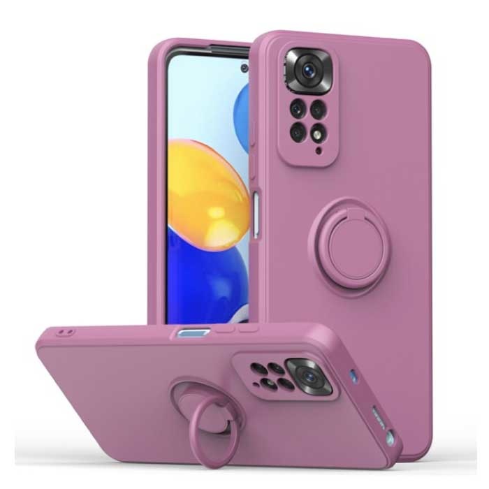 Xiaomi Redmi Note 10 Hoesje met Ring Kickstand en Magneet - Schokbestendig Cover Case Paars