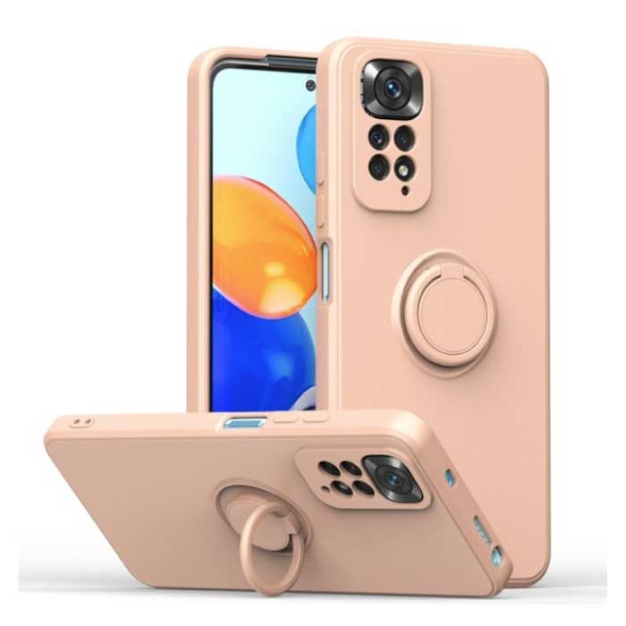 Etui Xiaomi Mi 10T z podstawką pierścieniową i magnesem — odporne na wstrząsy etui w kolorze różowym
