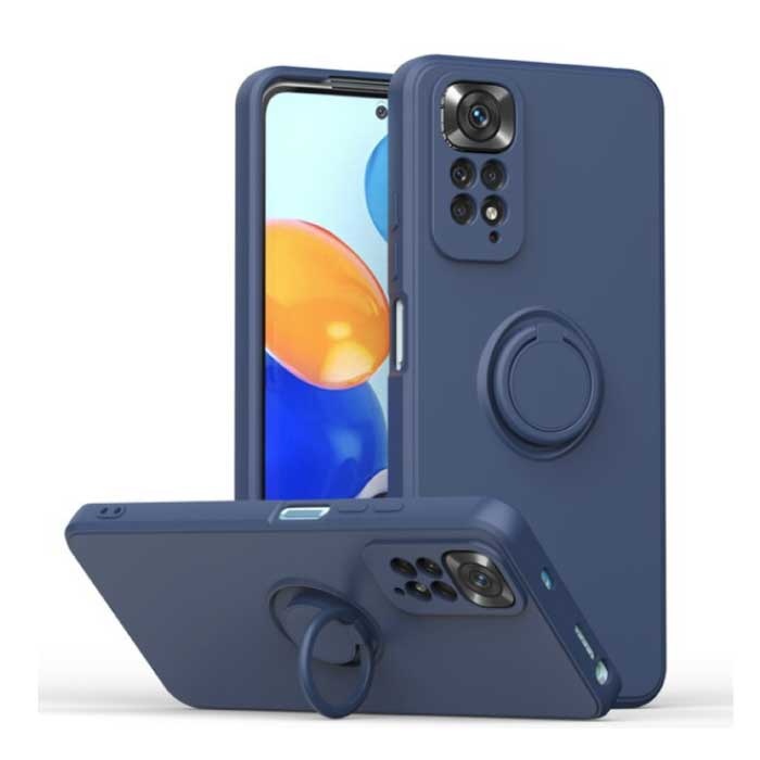 Custodia Xiaomi Poco F3 con Cavalletto ad Anello e Magnete - Cover Antiurto Blu