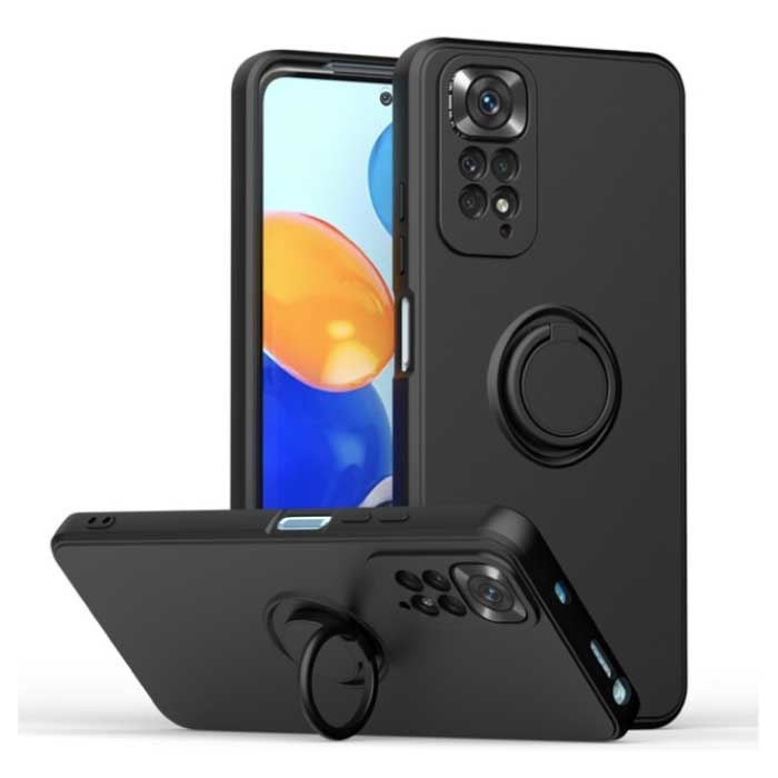 Custodia Xiaomi Redmi Note 11 con cavalletto ad anello e magnete - Cover antiurto nera