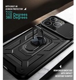 Huikai iPhone 14 - Armor Case with Kickstand and Camera Protection - Pop Grip Cover Case Silver