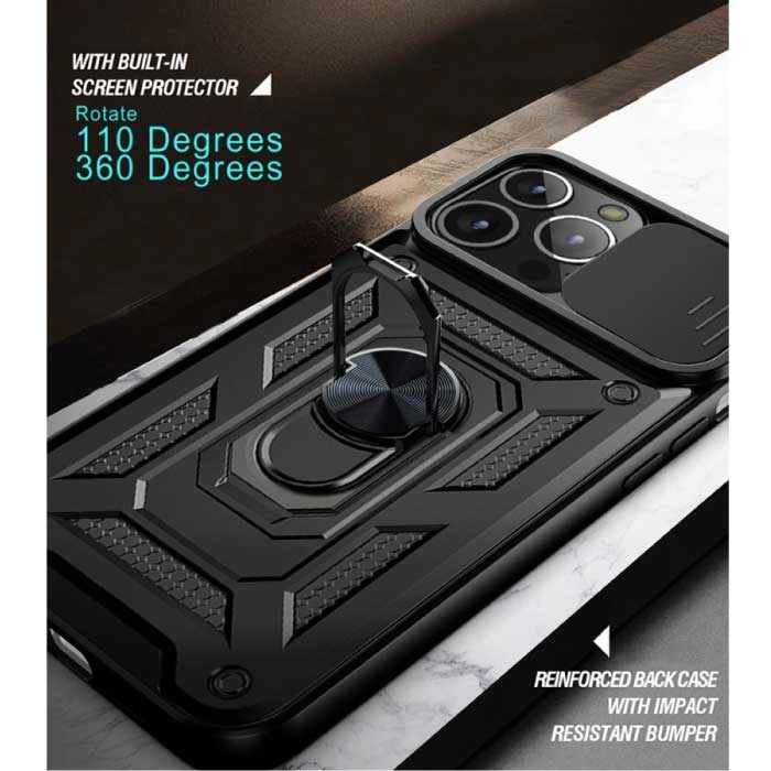 Huikai iPhone 14 - Armor Case with Kickstand and Camera Protection - Pop Grip Cover Case Green