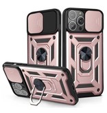 Huikai iPhone 14 - Armor Case with Kickstand and Camera Protection - Pop Grip Cover Case Pink