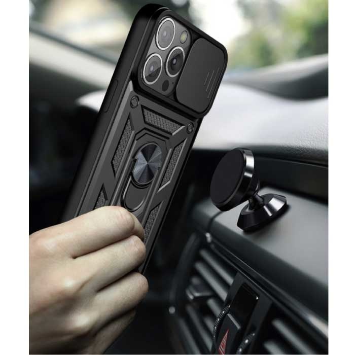 Huikai iPhone 14 – Armor Case mit Kickstand und Kameraschutz – Pop Grip Cover Case Schwarz