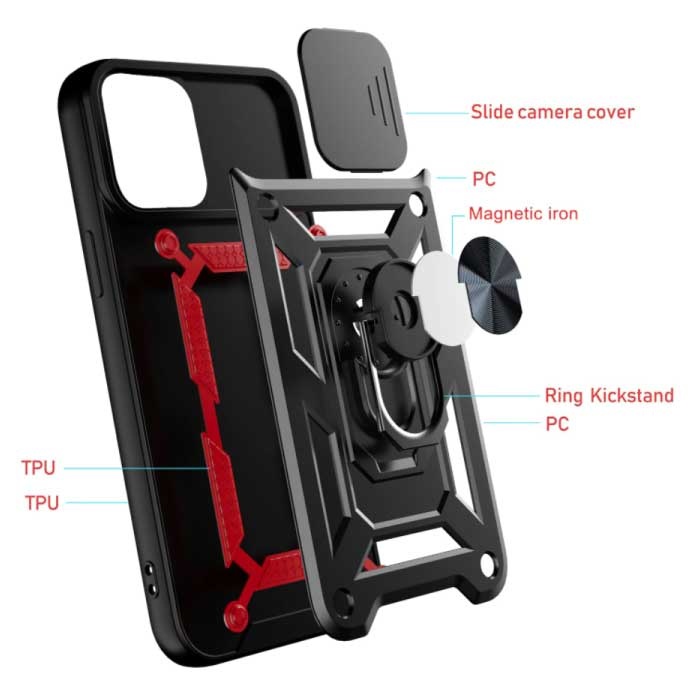 Huikai iPhone 14 – Armor Case mit Kickstand und Kameraschutz – Pop Grip Cover Case Schwarz