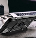 Huikai iPhone 14 Pro Max — pancerne etui z podstawką i ochroną aparatu — etui Pop Grip Cover czerwone