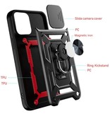 Huikai iPhone 14 Pro Max - Armor Case with Kickstand and Camera Protection - Pop Grip Cover Case Silver