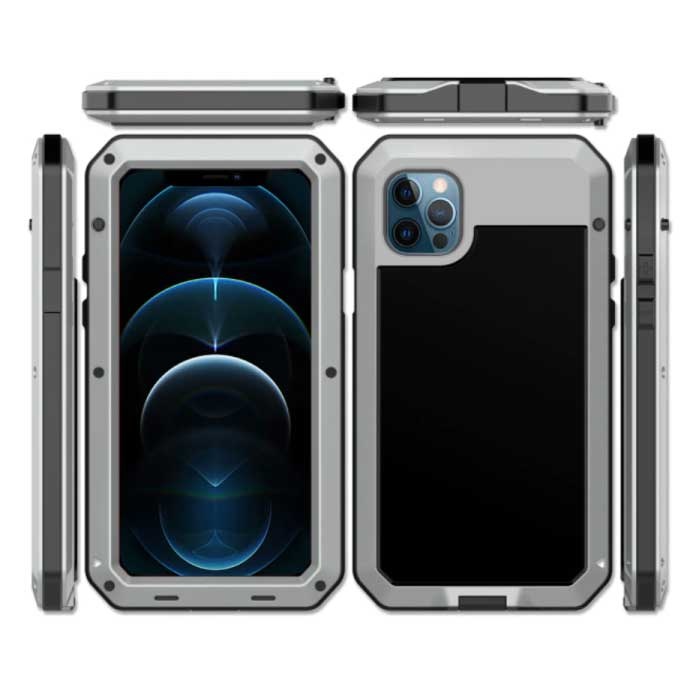 R-JUST Coque iPhone 14 Plus 360° Full Body Tank Cover + Protège-écran - Coque Antichoc Métal Argent