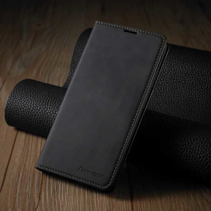 Portafoglio con custodia a libro per iPhone 14 - Custodia in pelle con custodia a portafoglio nera